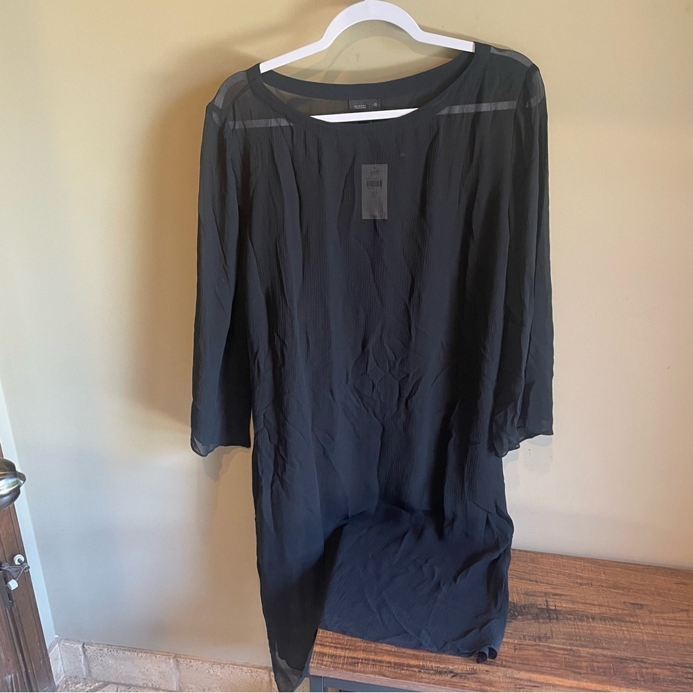 J. Jill Wearever Collection 100% Silk Swimsuit Coverup Midi Dress Black XL NWT